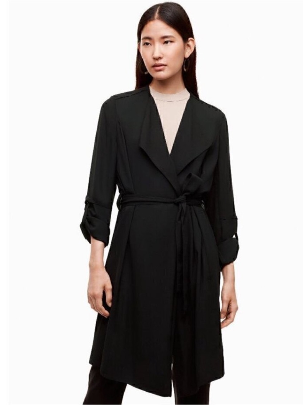 Aritzia Babaton Black Quincey Flowy Belted Blazer Jacket Size L